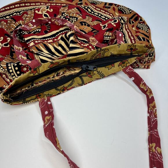 Handmade Indian Boho Elephant Pleated Hand bag Tote Red Orange Zipper Closure - Picture 4 of 5
